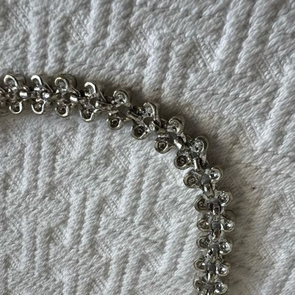 Vintage Silver Tone Crystal Statement Necklace Choker Jewelry Ornate Shiny - Picture 7 of 7